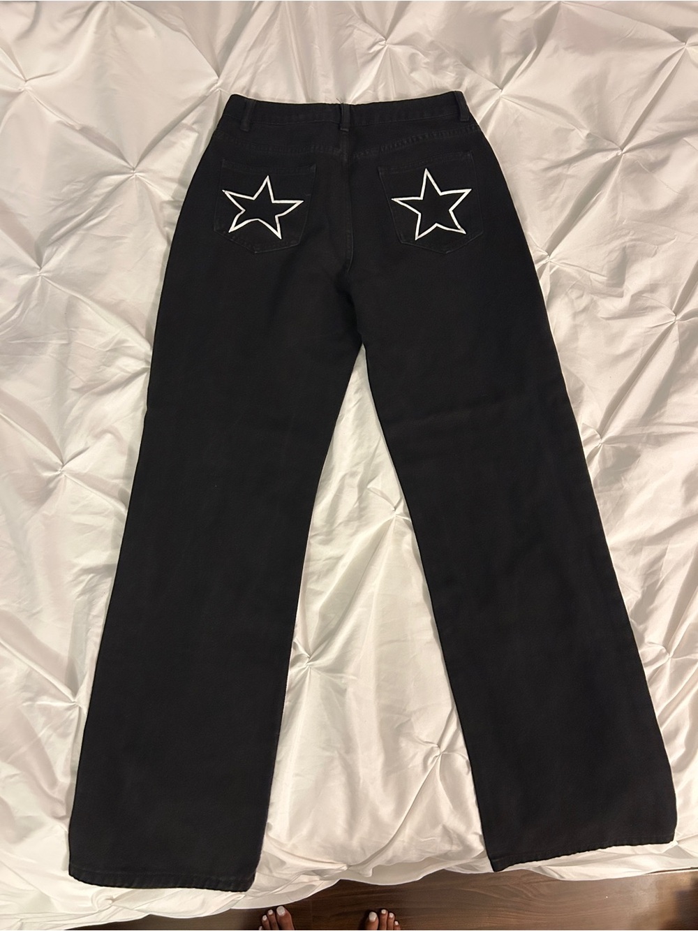 Black Wide-Leg Jeans with Star Back Pocket Detail